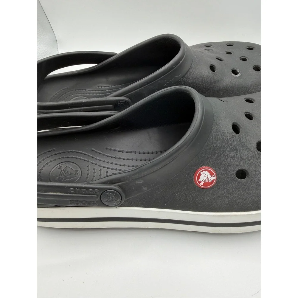 Crocs Crocband Clogs Sandals Men's Size 11  Black/White Retro Racing Stripe Logo